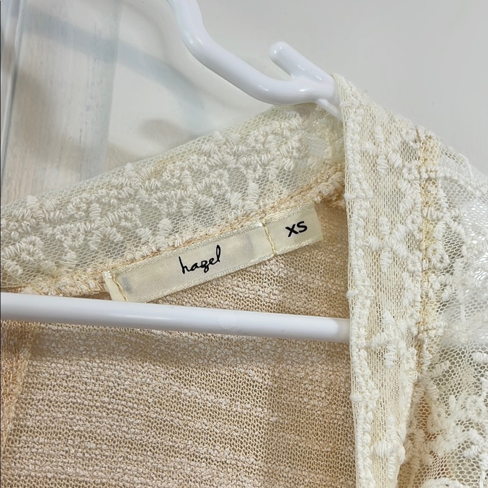 Anthropologie Hazel Peach Cream Lace Insert Bow Tie Back Blouse - Size XS - Picture 2 of 15